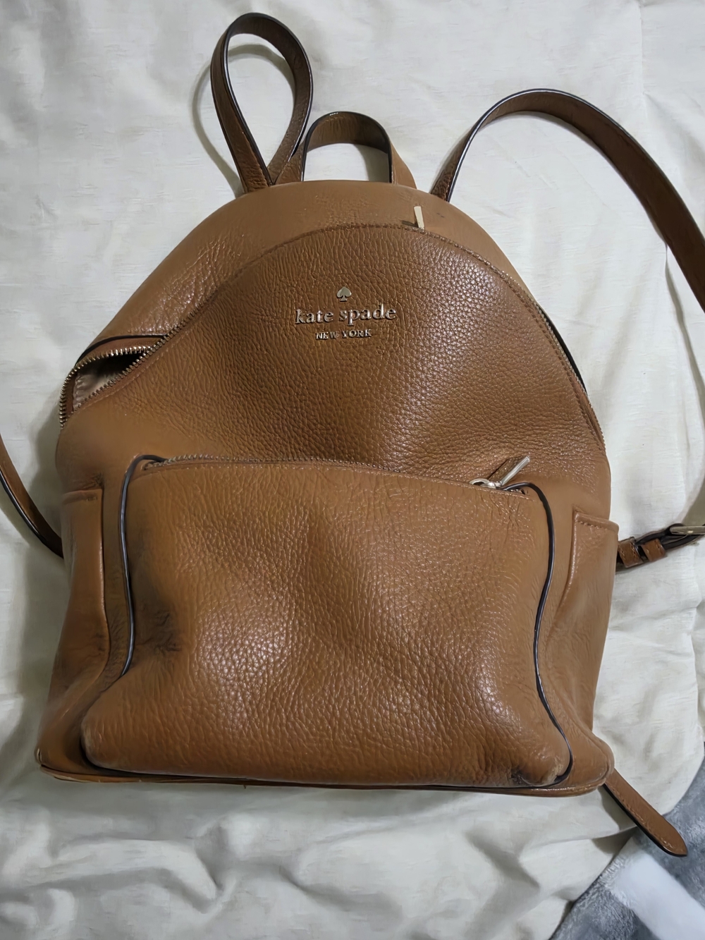 kate spade Tan Pebbled Leather Backpack with Front Pocket